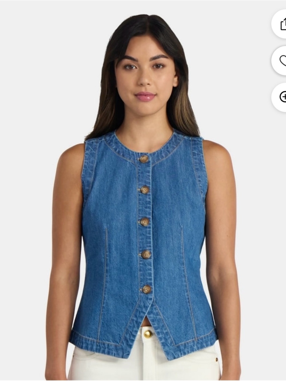 Time & Tru Button Front Denim Vest Blue NWT